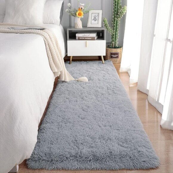 New 2x6 Grey Fluffy Runner Rug, Soft Shag Non-Shedding Carpet for Kids & Home - Picture 1 of 8